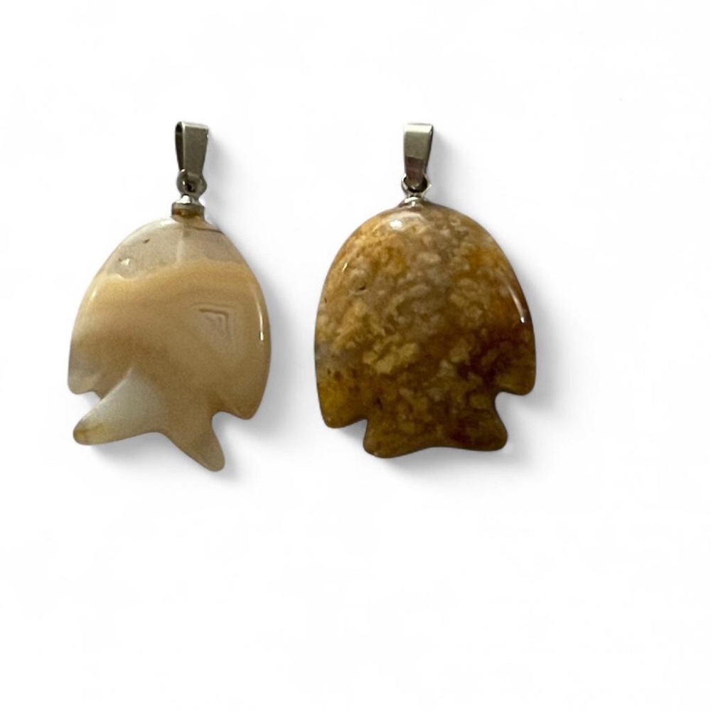 Elegant Brown and Cream banded agate & jasper fish Stone Pendant Set